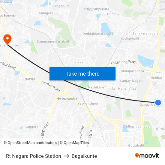 Rt Nagara Police Station to Bagalkunte map