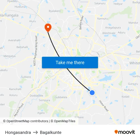 Hongasandra to Bagalkunte map