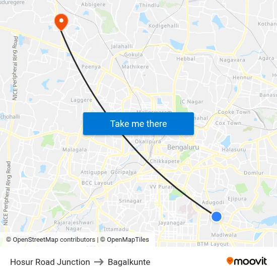Hosur Road Junction to Bagalkunte map