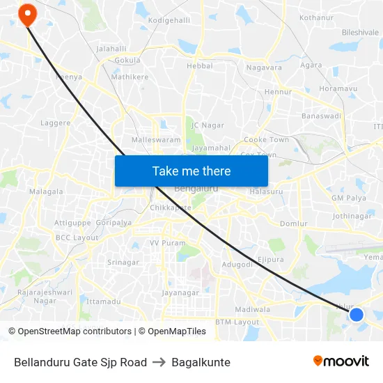 Bellanduru Gate Sjp Road to Bagalkunte map