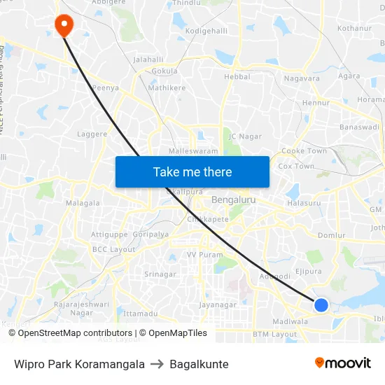 Wipro Park Koramangala to Bagalkunte map