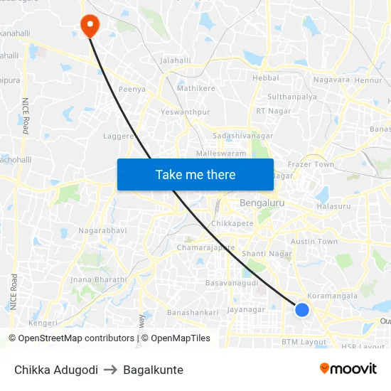 Chikka Adugodi to Bagalkunte map