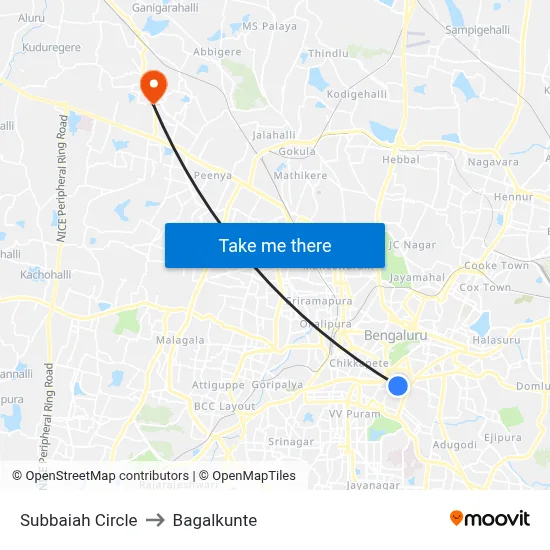Subbaiah Circle to Bagalkunte map