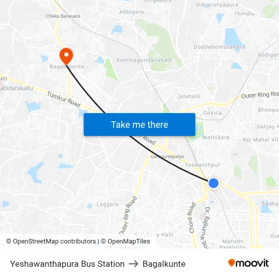 Yeshawanthapura Bus Station to Bagalkunte map