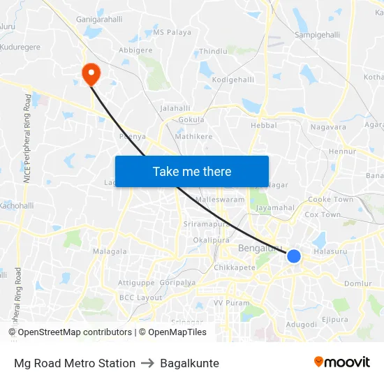 Mg Road Metro Station to Bagalkunte map