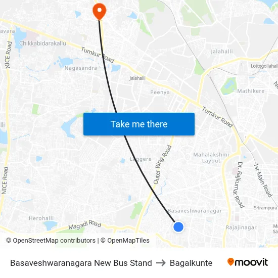 Basaveshwaranagara New Bus Stand to Bagalkunte map
