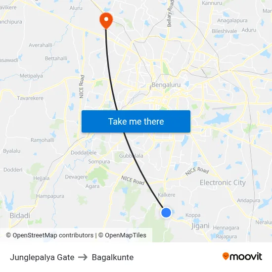 Junglepalya Gate to Bagalkunte map