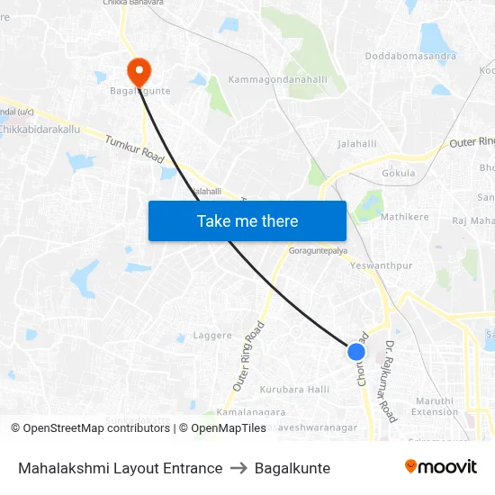 Mahalakshmi Layout Entrance to Bagalkunte map