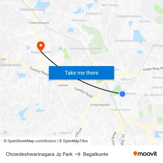 Chowdeshwarinagara Jp Park to Bagalkunte map