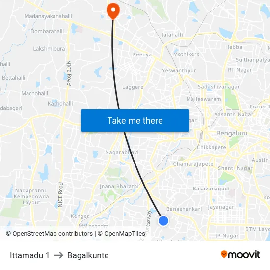 Ittamadu 1 to Bagalkunte map