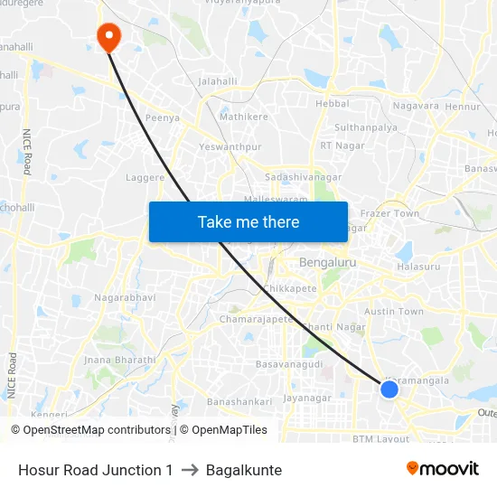 Hosur Road Junction 1 to Bagalkunte map