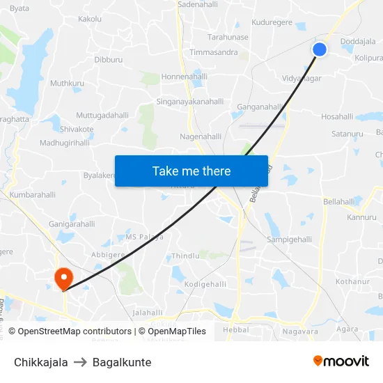 Chikkajala to Bagalkunte map