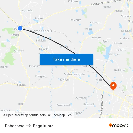 Dabaspete to Bagalkunte map