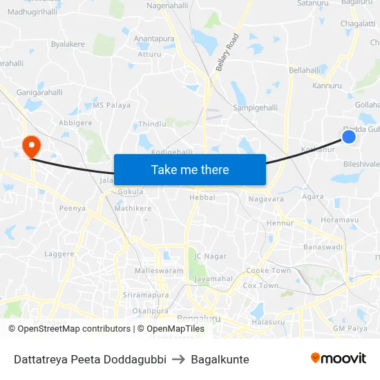 Dattatreya Peeta Doddagubbi to Bagalkunte map