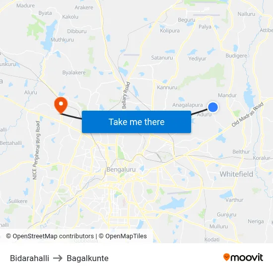 Bidarahalli to Bagalkunte map