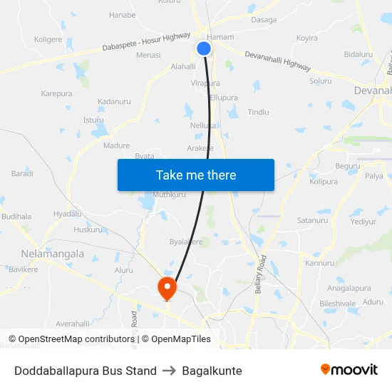 Doddaballapura Bus Stand to Bagalkunte map