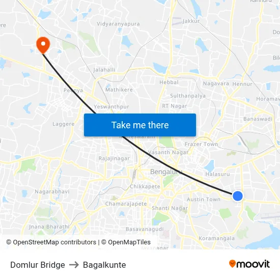 Domlur Bridge to Bagalkunte map