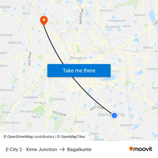 E-City 2 - Xime Junction to Bagalkunte map