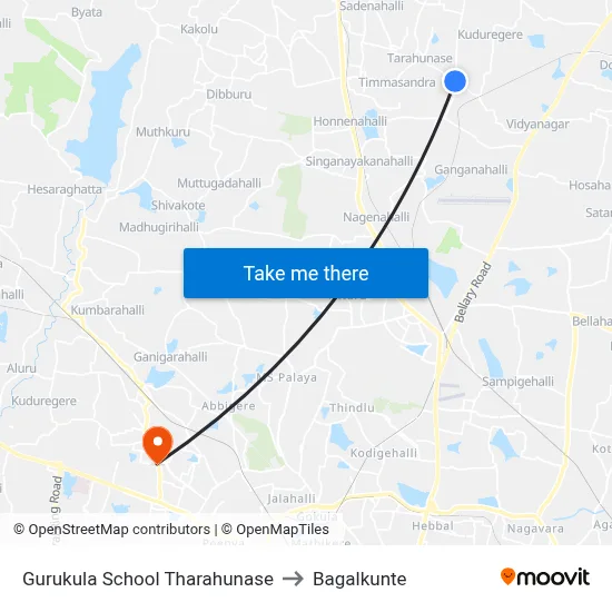 Gurukula School Tharahunase to Bagalkunte map