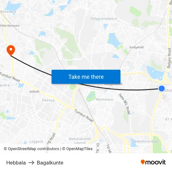 Hebbala to Bagalkunte map