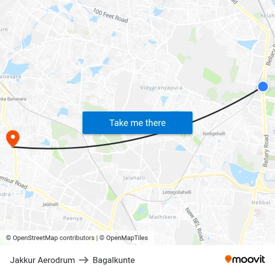 Jakkur Aerodrum to Bagalkunte map