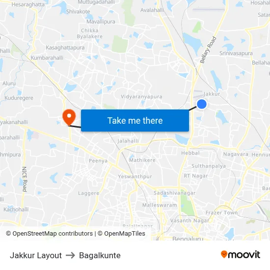 Jakkur Layout to Bagalkunte map