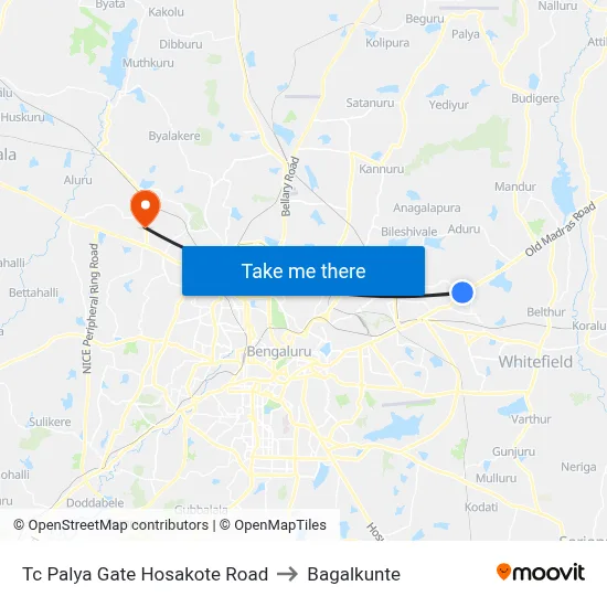 Tc Palya  Gate Hosakote Road to Bagalkunte map