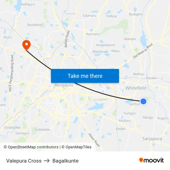 Valepura Cross to Bagalkunte map