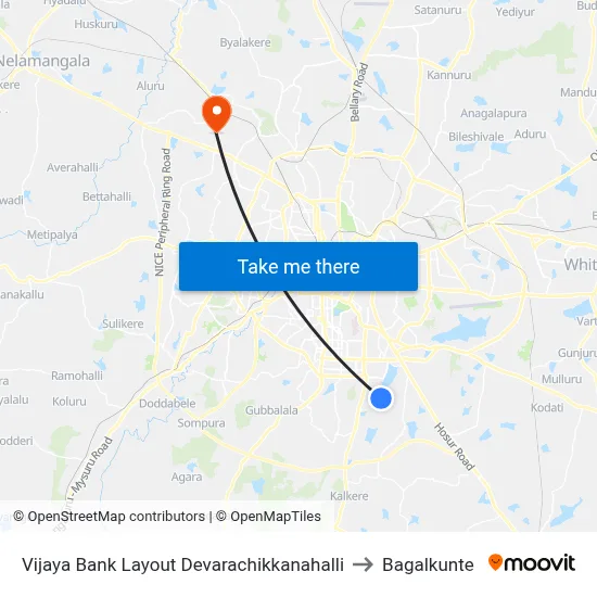 Vijaya Bank Layout Devarachikkanahalli to Bagalkunte map