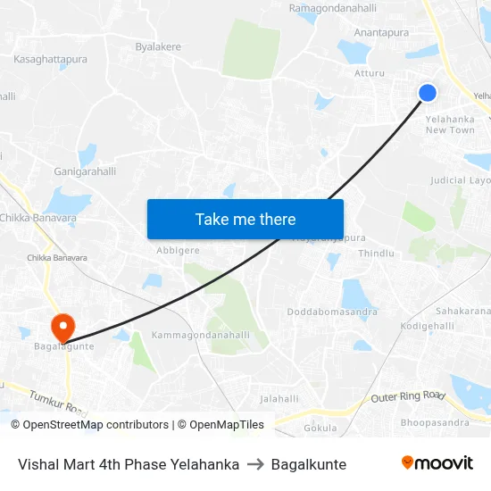 Vishal Mart 4th Phase Yelahanka to Bagalkunte map