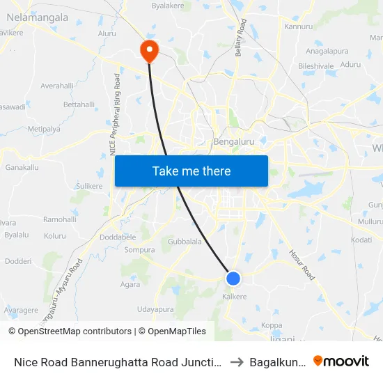 Nice Road Bannerughatta Road Junction to Bagalkunte map