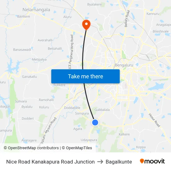 Nice Road Kanakapura Road Junction to Bagalkunte map