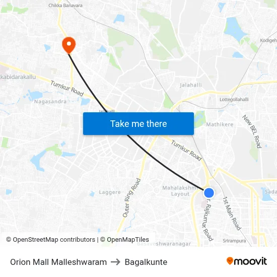 Orion Mall Malleshwaram to Bagalkunte map