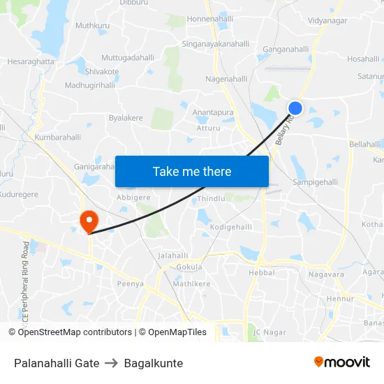 Palanahalli Gate to Bagalkunte map