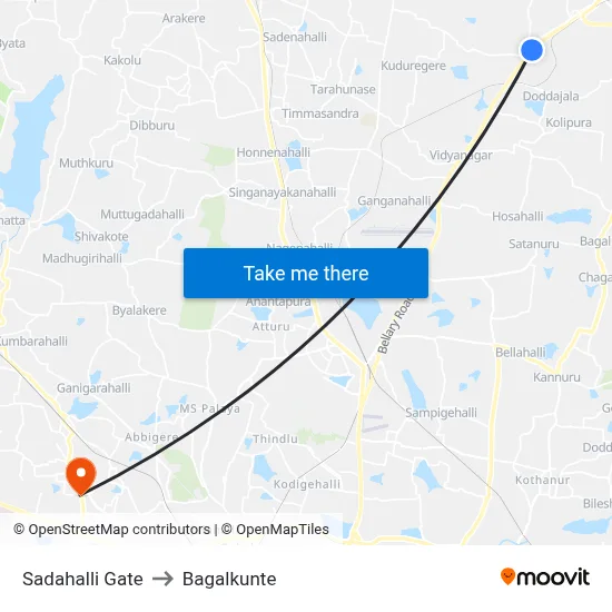 Sadahalli Gate to Bagalkunte map