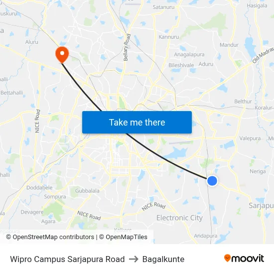 Wipro Campus Sarjapura Road to Bagalkunte map