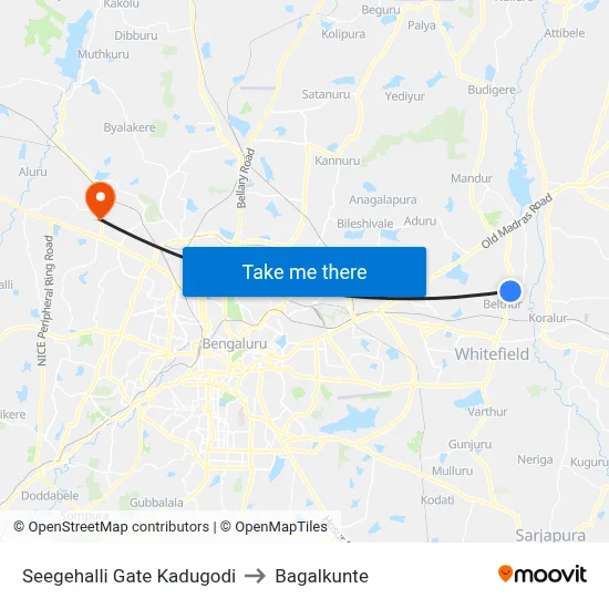 Seegehalli Gate Kadugodi to Bagalkunte map
