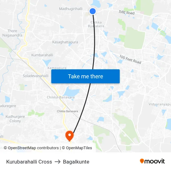 Kurubarahalli Cross to Bagalkunte map