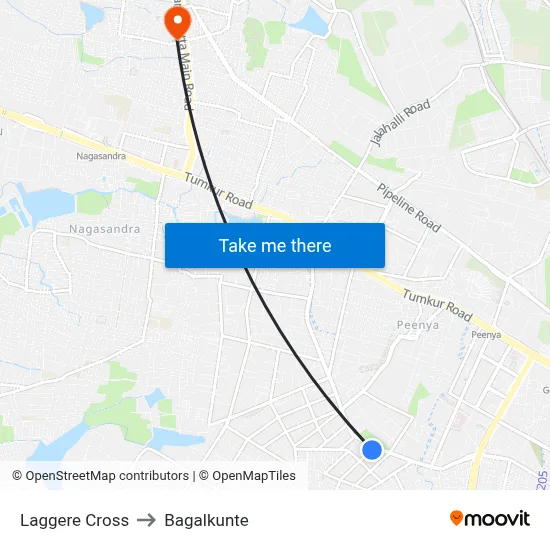 Laggere Cross to Bagalkunte map