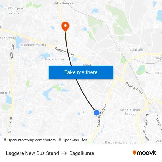 Laggere New Bus Stand to Bagalkunte map