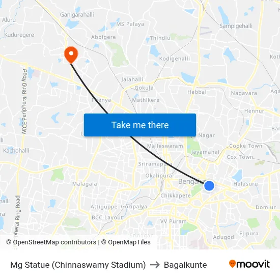 Mg Statue (Chinnaswamy Stadium) to Bagalkunte map