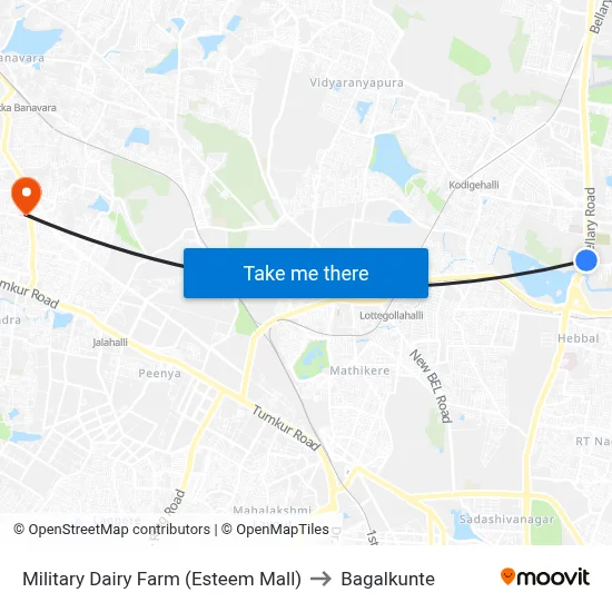Military Dairy Farm (Esteem Mall) to Bagalkunte map