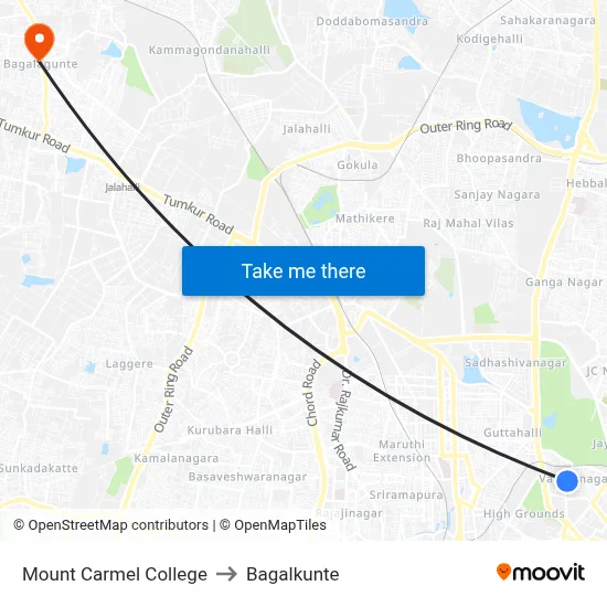 Mount Carmel College to Bagalkunte map