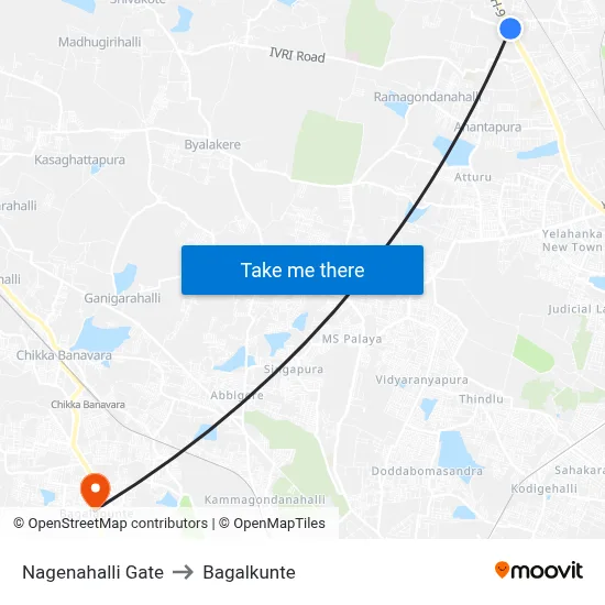 Nagenahalli Gate to Bagalkunte map