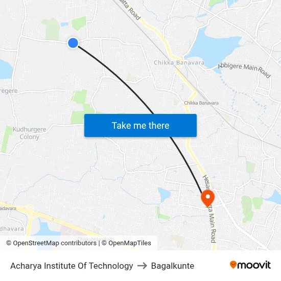 Acharya Institute Of Technology to Bagalkunte map