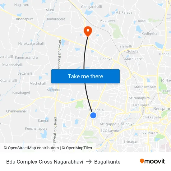 Bda Complex Cross Nagarabhavi to Bagalkunte map
