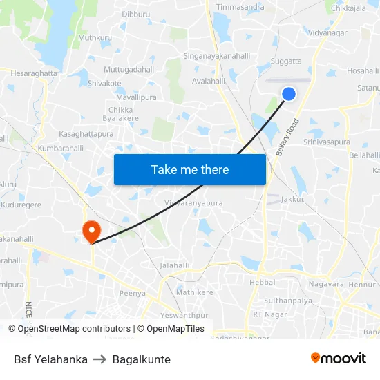 Bsf Yelahanka to Bagalkunte map