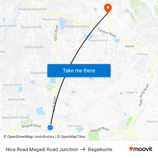 Nice Road Magadi Road Junction to Bagalkunte map