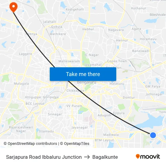 Sarjapura Road Ibbaluru Junction to Bagalkunte map