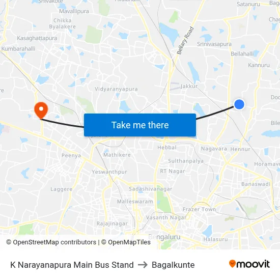 K Narayanapura Main Bus Stand to Bagalkunte map